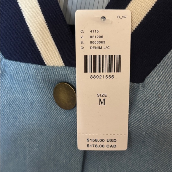 Anthropologie Dolan Ruched-Sleeve Denim Varsity Bomber Jacket - Picture 6 of 6